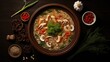 South Korea's traditional chicken soup, abalone, and ginseng presented elegantly, there's abundant open space for text to convey the essence of this nourishing dish.