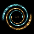 Glowing spiral with bright flashes. Turquoise and yellow colors. Abstract luminous background.