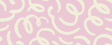 Fun Pastel Colored Line Doodle Seamless Banner Design. Squiggles And Swirls With Loops.