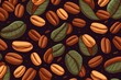 Continuous pattern with illustrated coffee beans background. Generative AI