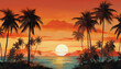 Ästhetischer Strand mit Sonnenuntergang im Retrostil