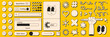 User interface in retro neobrutalism style. Elements for UI UX design. Naive palayful shapes and face. Monochrome elements on a yellow background. Vector illustrations.	