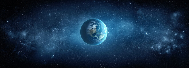 Wall Mural - panoramic view of the earth, stars and galaxy. planet earth, view from space. space fantasy. element