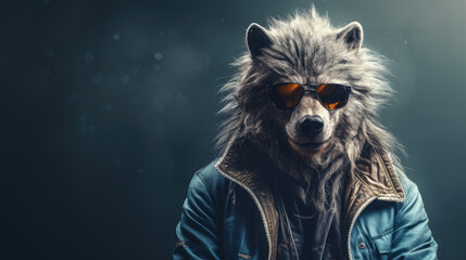 Sticker - werewolf portrait grunge humanoid sunglasses - by generative ai