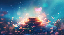 Fairy Tale Blooming Girly Background Nature Enchanted Butterfly - By Generative Ai