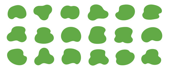 Poster - Organic blob shape, abstract green color amoeba, irregular fluid element set. Simple flat abstract splodge, amoeba blob figure, liquid shape graphic design element. Vector illustration.