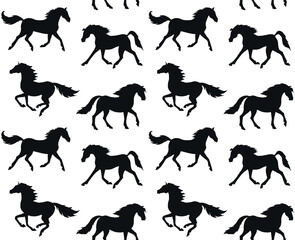 Wall Mural - Vector seamless pattern of hand drawn horses silhouette isolated on white background