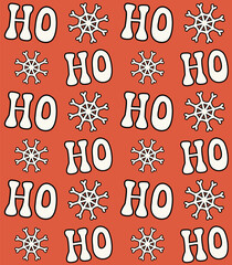 Poster - Vector seamless pattern of groovy Christmas Santa ho ho ho lettering isolated on red background