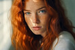 Beautiful red haired Irish girl with blue eyes, red hair and lots of freckles