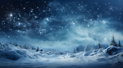 Wall Mural - Beautiful ultrawide background image of light snowfall falling over of snowdrifts.
