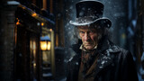 Fototapeta Londyn - Ebenezer Scrooge Makes His Way Home Through London On Christmas Eve