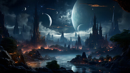 Wall Mural - stellar scenery, galaxies, planets, space, futuristic world, space world, starscapes, interstellar, 