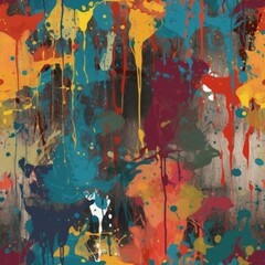 Poster - Seamless cyclical texture from stains of colored paint. AI generative.