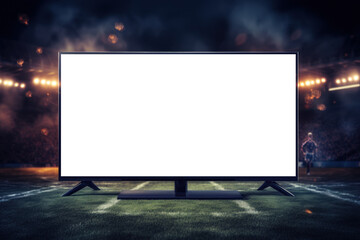 Poster - a tv screen with blank screen showing a sports broadcast with space for ads. concept of televised sp