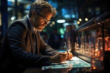 Poster - a scientist in a lab studying climate data and models, emphasizing the importance of research and in