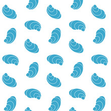 Green Seashells Pattern On Transparent Background, Vector Seamless Pattern, Minimalistic Marine, Ocean Design