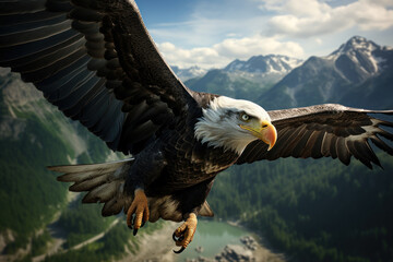 Sticker - A close encounter with a majestic bald eagle in flight, celebrating the splendor of wildlife and freedom. Generative Ai.