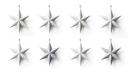 set, collection of christmas stars, decorations isolated on a white background