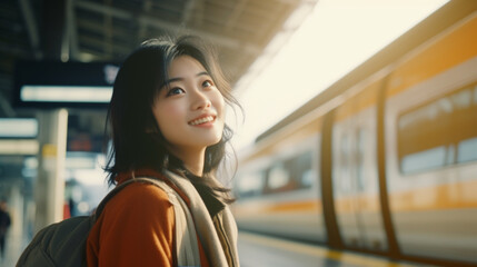 Wall Mural - beautiful asian woman in train station