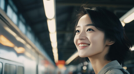 Wall Mural - beautiful asian woman in train station