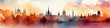Cityline watercolor painting landscape abstract old european city background white, autumn print poster long panorama