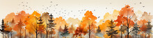 Long Panorama On A White Background Row Of Colorful Trees In A Fantastic Landscape Of The Forest Rainbow Spectrum Autumn
