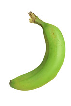 A Green Banana On A White Background.