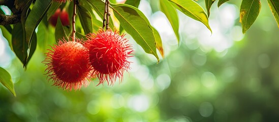 Sticker - Fruit called rambutan hanging from a tree