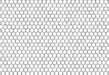 Image With Hexagonal White Background. Cell Border With Gray Scale Rounded Wide Wire Frames On Pattern Of White And Blue Hexagons On Parallel Lines Of Scanner. White Cell Interior With Fine Line.