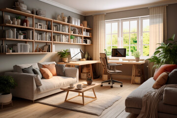 Work or education from home concept, Scandinavian interior.