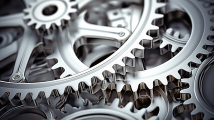 Wall Mural - white gears, teamwork business abstract background texture a lot of gears complex mechanics mechanism work, light metal or plastic