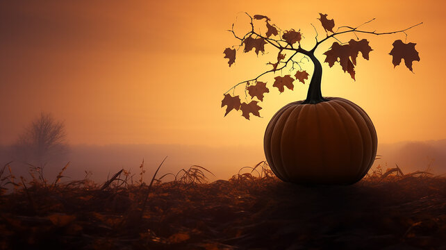 huge ripe orange pumpkin, autumn festive background, halloween calendar, nature harvest, fictional computer graphics
