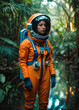 自然を探索する宇宙服を着た女性のポートレート、未開の森の中｜Portrait of a woman in a spacesuit exploring nature, in a virgin forest. Generative AI