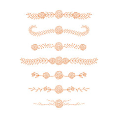 Poster - hand drawn line rustic style of rose flowers divider border decoration vector collection