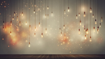 Wall Mural - a lot of burning bulbs and glowing lights, an abstract festive banner background, a podium for a new product