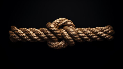 Wall Mural - the gordian knot of rough rope is isolated on a black background