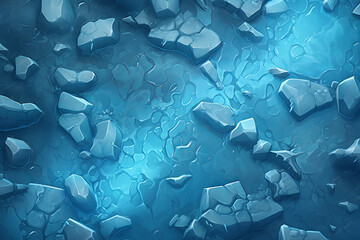 top down illustrated asset of a frozen water environment, material texture