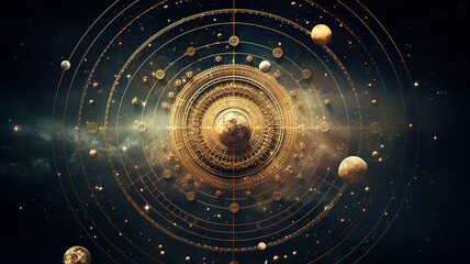 astrological background with planets and copy space