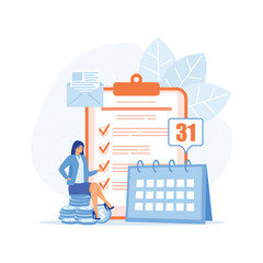 Poster - Payroll income. salary payment annual bonus. payout with paper, calculator, and people, flat vector modern illustration 
