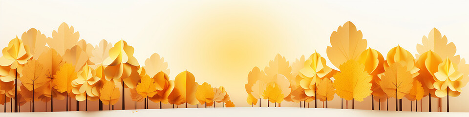 Sticker - a row of yellow trees autumn panoramic drawing cartoon background.