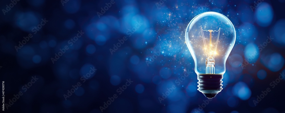 Artificial intelligence data digital innovation, abstract blue glow light bulb on dark blue background