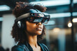 © NE97 - woman at the office using AR glasses headset,