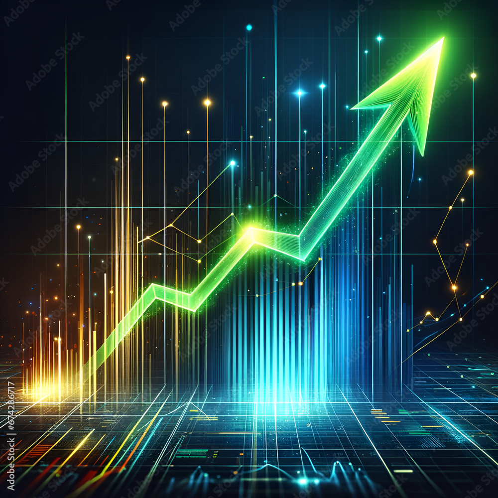 image of an abstract financial chart with a sharply ascending arrow to ...