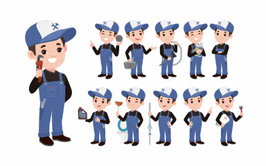 Wall Mural - Set of plumber with different poses