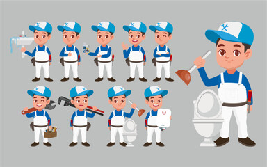 Wall Mural - Set of plumber with different poses