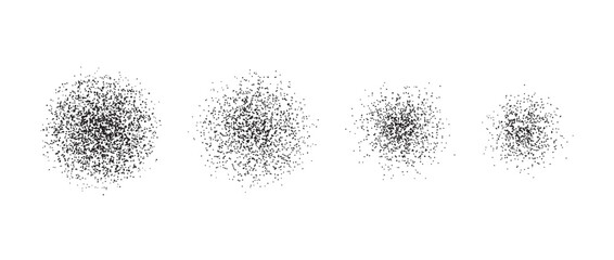 Aufkleber - Stippled radial brush stroke set. Grain gradient circle collection. Grunge sprinkle spray texture. Dirty dust or sand noise round elements. Rough splashed stains spots vector pack. Splattered dots 