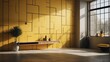A visually alluring scene, a textured yellow wallpaper with intricate geometric shapes and intriguing shadows creates a captivating image. Generative AI	