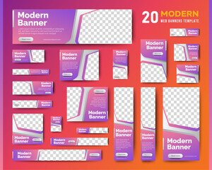 web advertising banner template design. modern web layout set with standard size. vector