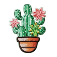 cute cactus embroidery patch isolated on transparent background. cute decoration for clothes and acc