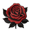 Black rose embroidery patch isolated on transparent background. Cute decoration for clothes and accessories